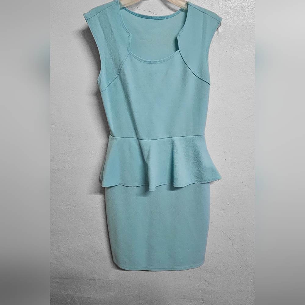 Light Blue Sleeveless Peplum Mini Dress